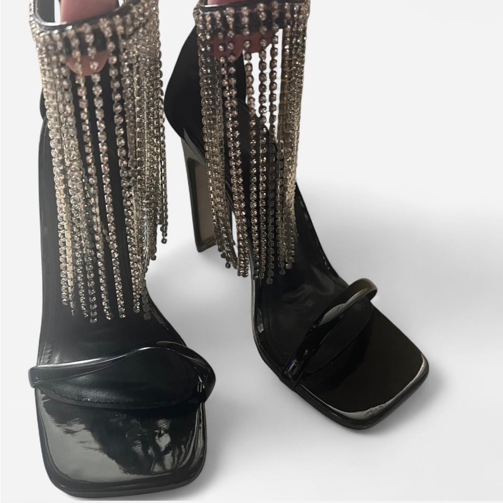 SHEIN Black Heels with Rhinestone Chains